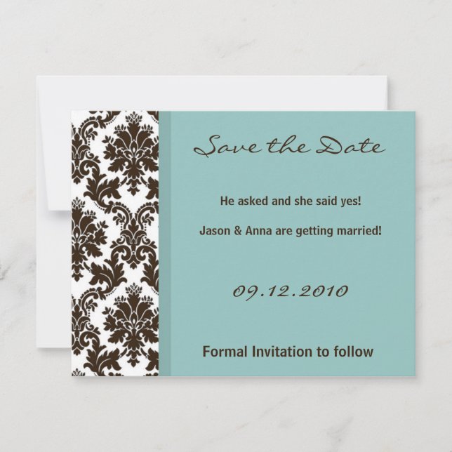4x5 Save the Date Card - Brown Damask Lace (Front)