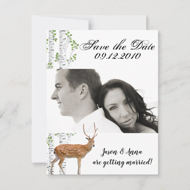 4x5 Save the Date Card Deer Doe Woodland Buck Labe (Front)
