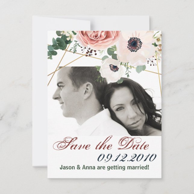 4x5 Save the Date Card Geometric Garden Rose (Front)