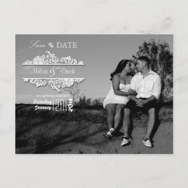 4x5 Typography Save the Date Photo Announcement Postcard (Front)