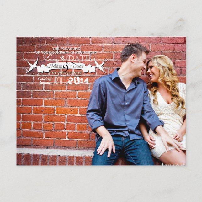 4x5 Typography Save the Date Photo Announcement Postcard (Front)