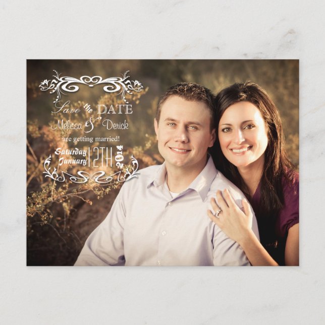 4x5 Typography Save the Date Photo Announcement Postcard (Front)
