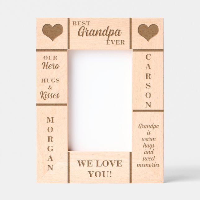 4x6 BEST Grandpa Ever Grandkids Names Etched Frame (Front)