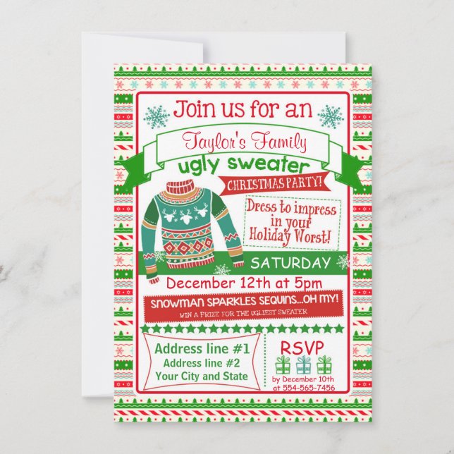 4x6 Christmas Party invitation card ugly sweater (Front)