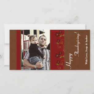 4x8 Autumn Red Flowers Thanksgiving Card