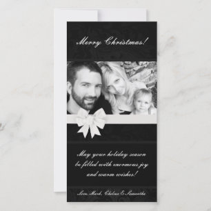 4x8 Black Floral Bow Ribbo PHOTO Christmas Card