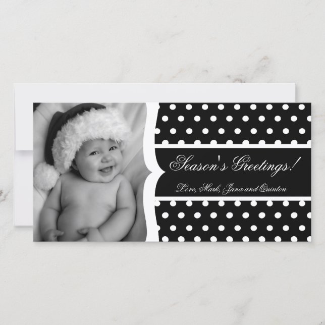4x8 Black Polka Dot Frame PHOTO Christmas Card (Front)
