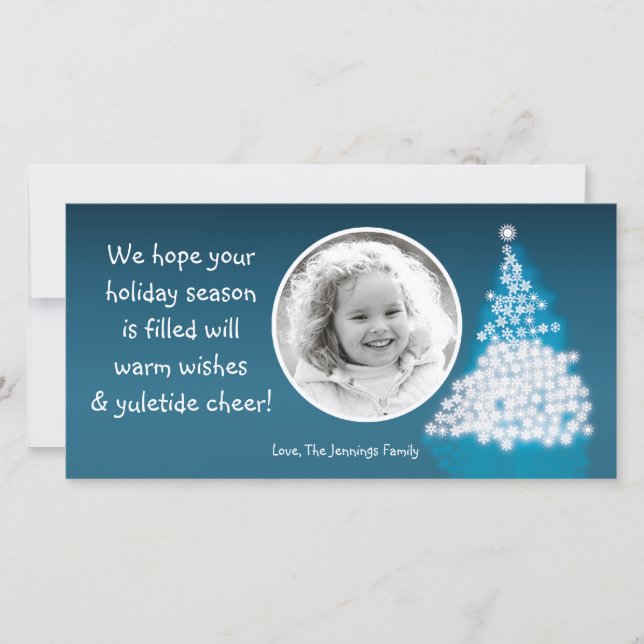 4x8 Blue XMAS Tree PHOTO Christmas Card (Front)