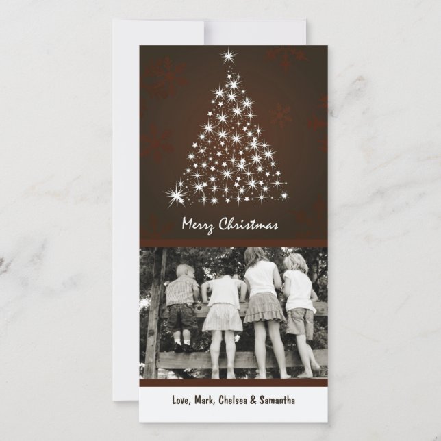 4x8 Brown Snowflake XMAS Tree PHOTO Christmas Card (Front)