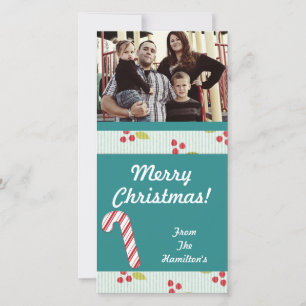4x8 Candy Cane Stripes on Teal PHOTO Card