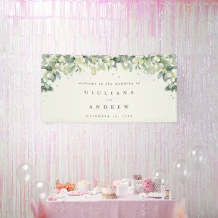 4'x8' Cream Snowberry+Eucalyptus Wedding Welcome Banner