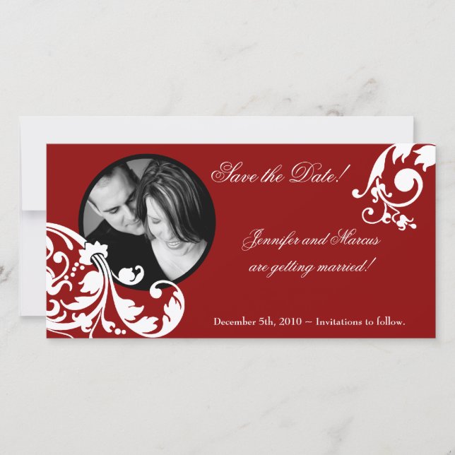 4x8 Crimson Red Floral Engagement Announcement (Front)