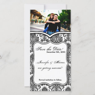 4x8 Engagement Announcement Black White Damask Lac