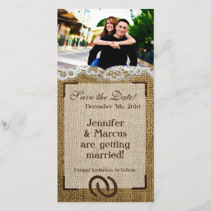 4x8 Engagement Announcement Horse Shoes on Burlap