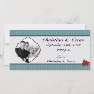 4x8 Engagement Photo Announcement Teal Blue Damask
