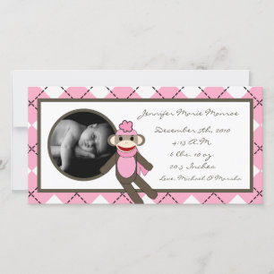 4x8 Faire-part de naissance de singe Jacquard rose