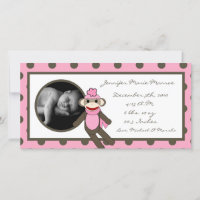 4x8 Faire-part de naissance de singe rose