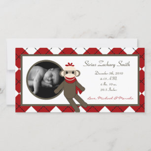 4x8 Faire-part de naissance de singe rouge