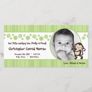 4x8 Green Pop Monkey Neut Photo Birth Announcement