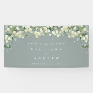 4'x8' Green Snowberry+Eucalyptus Wedding Welcome Banner