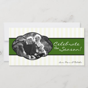 4x8 Green White Striped Frame PHOTO Christmas Card