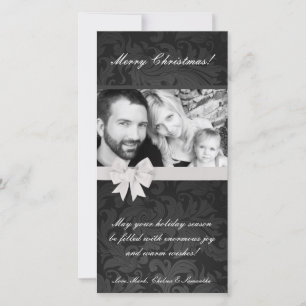 4x8 Grey Gre Floral Bow Ribbo PHOTO Christmas Card