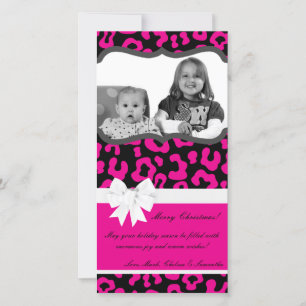 4x8 Hot Pink Black Cheetah PHOTO Christmas Card