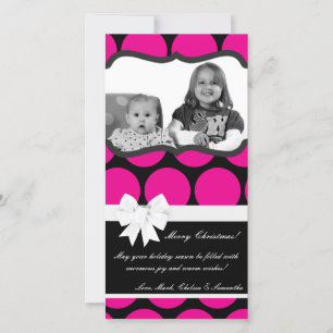4x8 Hot Pink Black Palka Dot PHOTO Christmas Card