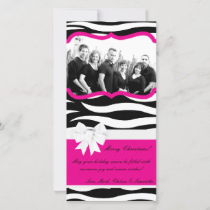 4x8 Hot Pink Black Zebra Prin PHOTO Christmas Card
