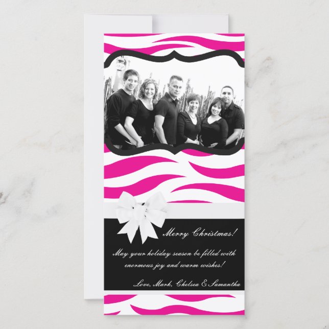 4x8 Hot Pink Black Zebra Prin PHOTO Christmas Card (Front)