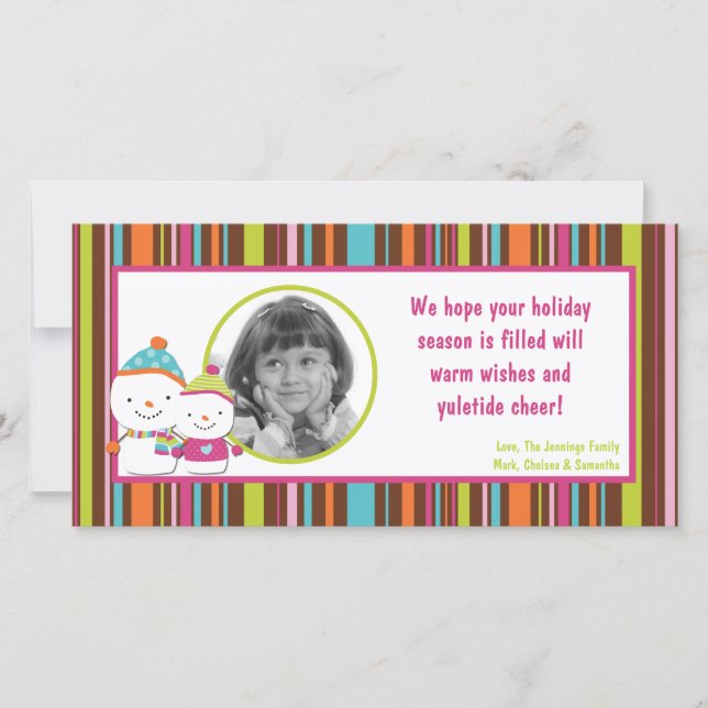 4x8 Modern Snowman PHOTO Christmas Card (Front)