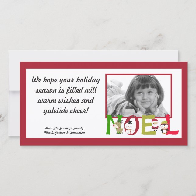 4x8 NOEL Santa Snowman Pengui PHOTO Christmas Card (Front)