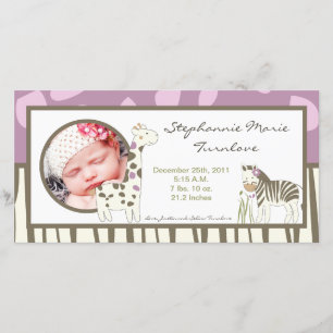 4x8 Photo Birth Announcement Jacana Girl Jungle