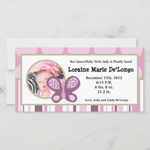 4x8 Photo Birth Announcement Sugar Plum Butterfly