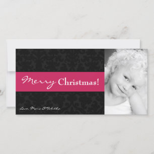 4x8 Pink Black Damask Frame PHOTO Christmas Card