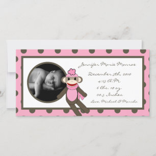 4x8 Pink Sock Monkey Birth Announcement