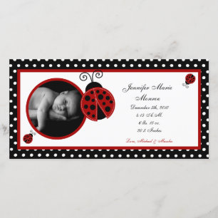 4x8 Red Ladybug Photo Birth Announcement