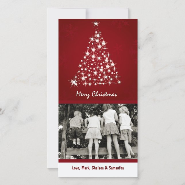 4x8 Red Snowflake XMAS Tree photo carte de Noël (Devant)