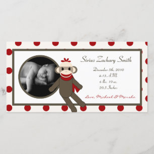 4x8 Red Sock Monkey Birth Announcement