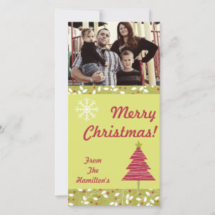 4x8 Red Tree Christmas Holly PHOTO Card