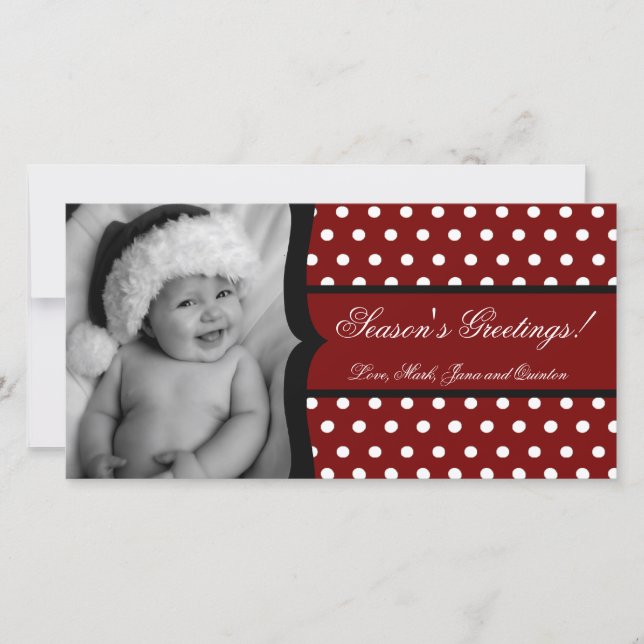 4x8 Red White Polka Dot Frame PHOTO Christmas Card (Front)