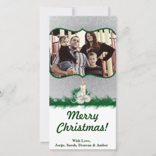 4x8 Silver Damask Christmas PHOTO Card
