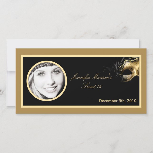 4x8 Sweet 16 Gold Black Party Announcement (Front)