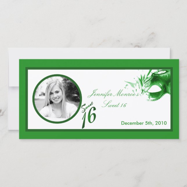 4x8 Sweet 16 Green Party Faire-part (Devant)