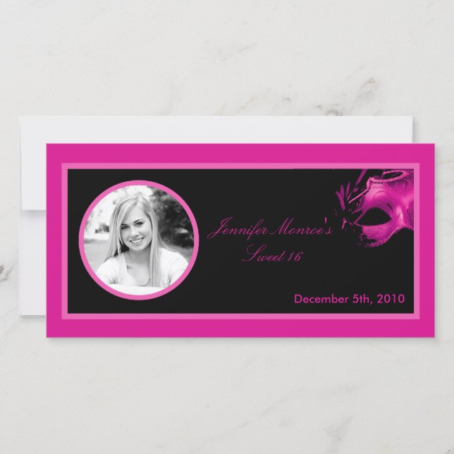 4x8 Sweet 16 Hot rose Black Party Faire-part (Devant)