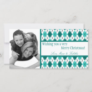 4x8 Teal White Argyle Frame PHOTO Christmas Card