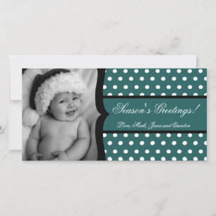 4x8 Teal White Polka Frame PHOTO Christmas Card