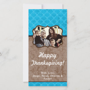 4x8 Turquoise and Brown Floral Thanksgiving Card