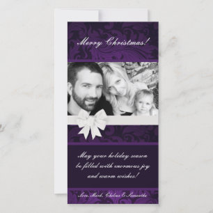 4x8 Violet Floral Bow Ribbo Carte de Noël PHOTO