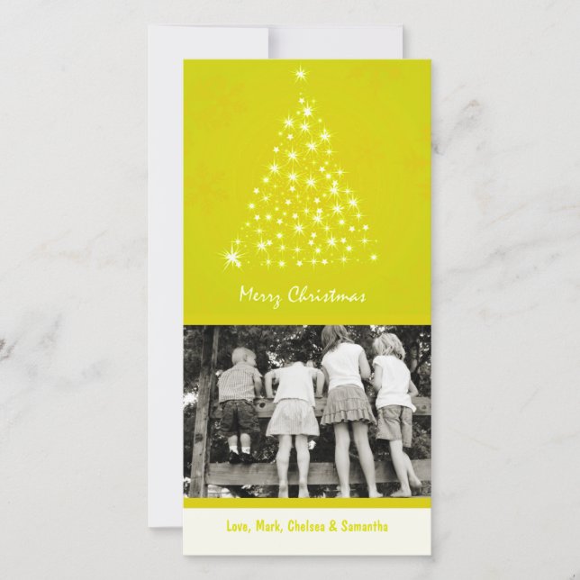 4x8 Yello Snowflake XMAS Tree PHOTO Christmas Card (Front)